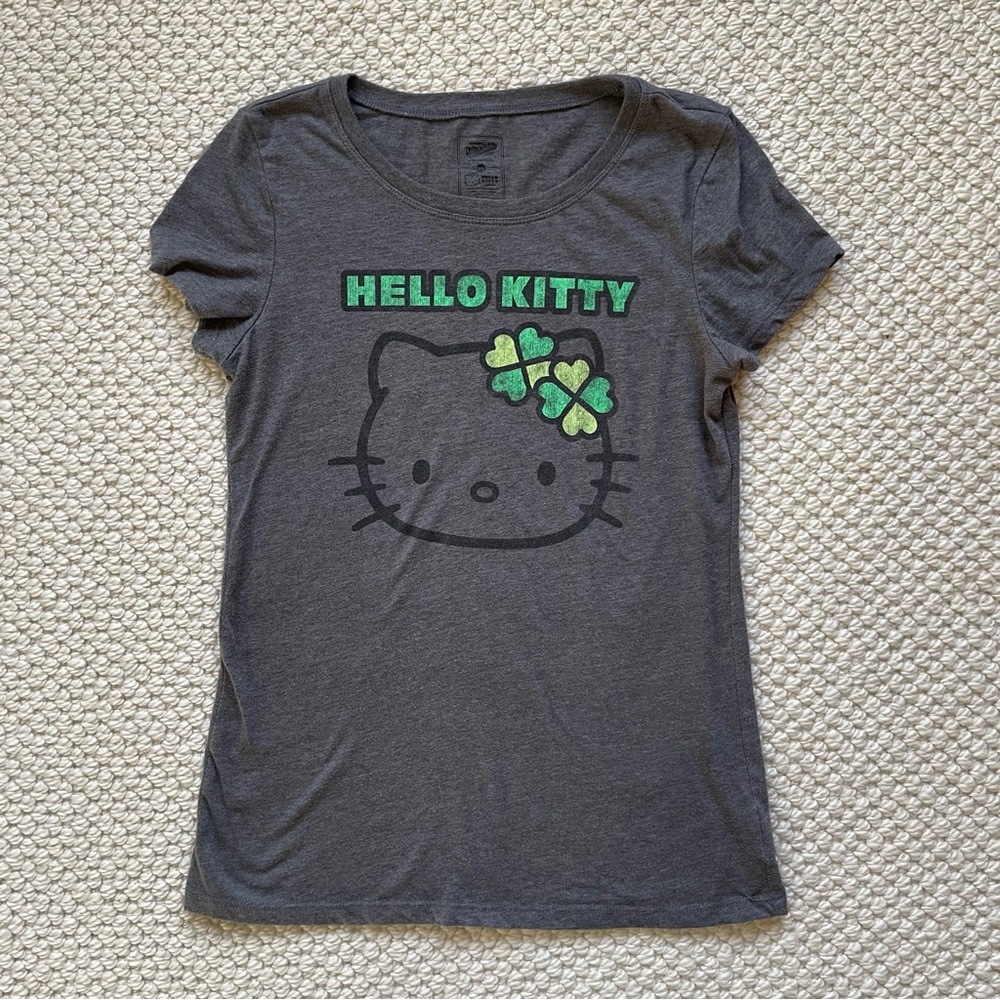 2/$10! Hello Kitty shamrock grey t-shirt